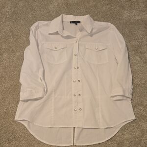 N Touch White Button-Up Shirt Pearl Buttons 3 Quarter Langeth SLEEVES Size M